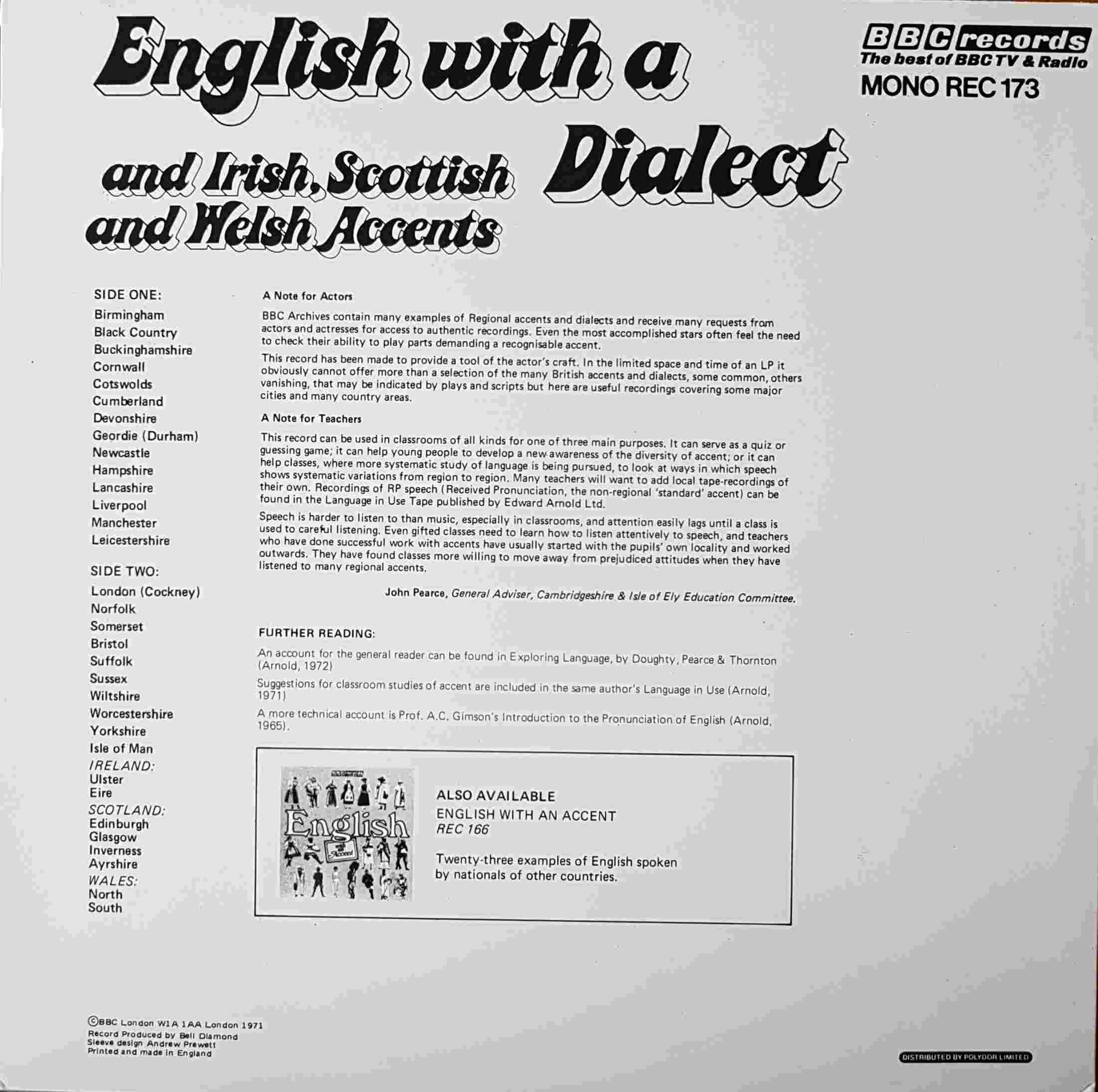 Picture of REC 173 English with a dialect by artist Various from the BBC records and Tapes library